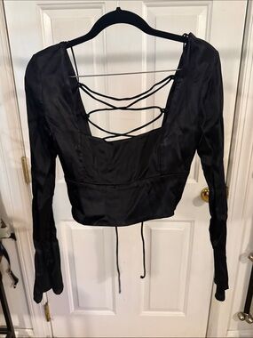 Black Lace-Back Long Sleeve Women's Top